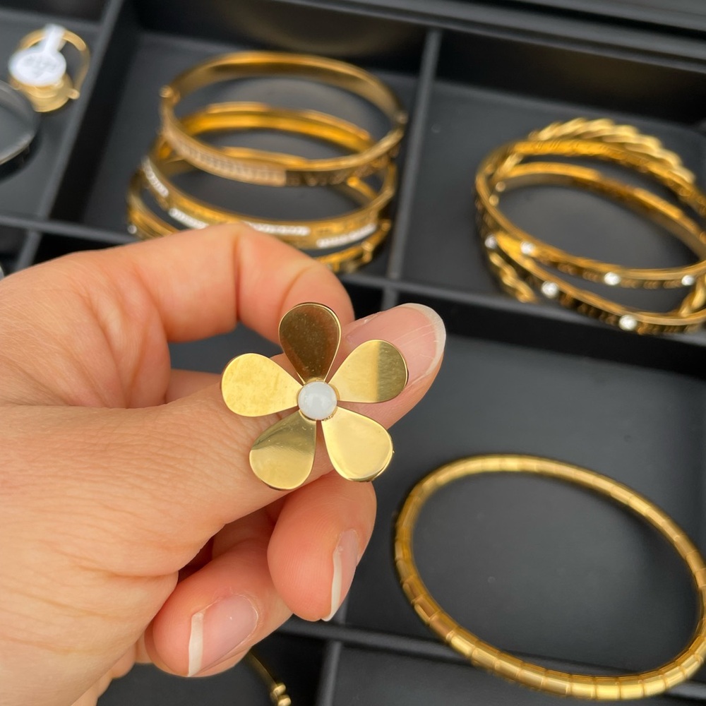 18K Gold-Plated Stainless Steel Flower Adjustable Ring | Elegant and Unique Bloo